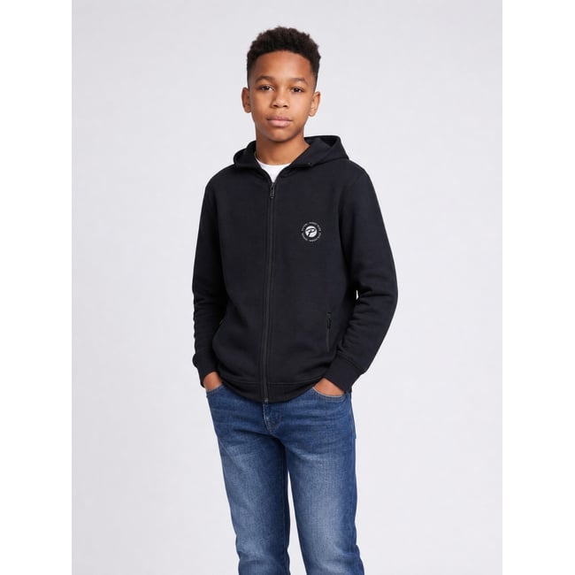 Sweat à capuche zippé gris acier noir deep black <span itemprop=