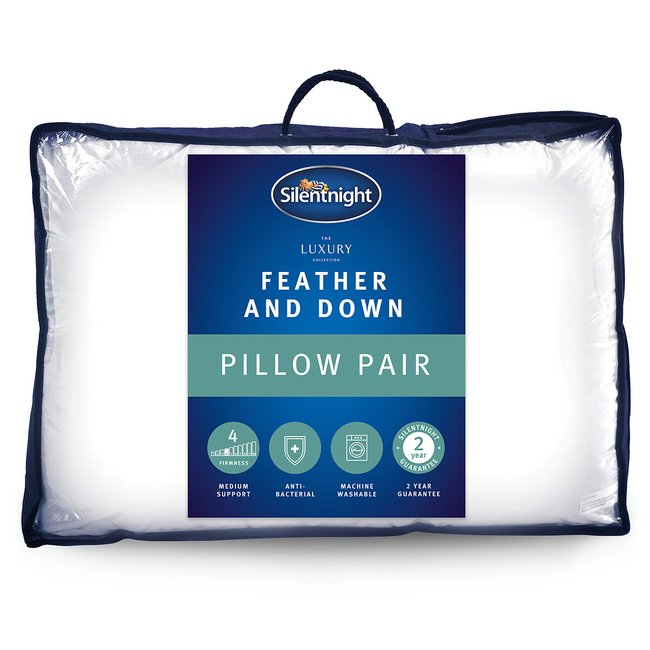Duck Feather and Down Anti Allergy Pillow Pair, white, SILENTNIGHT