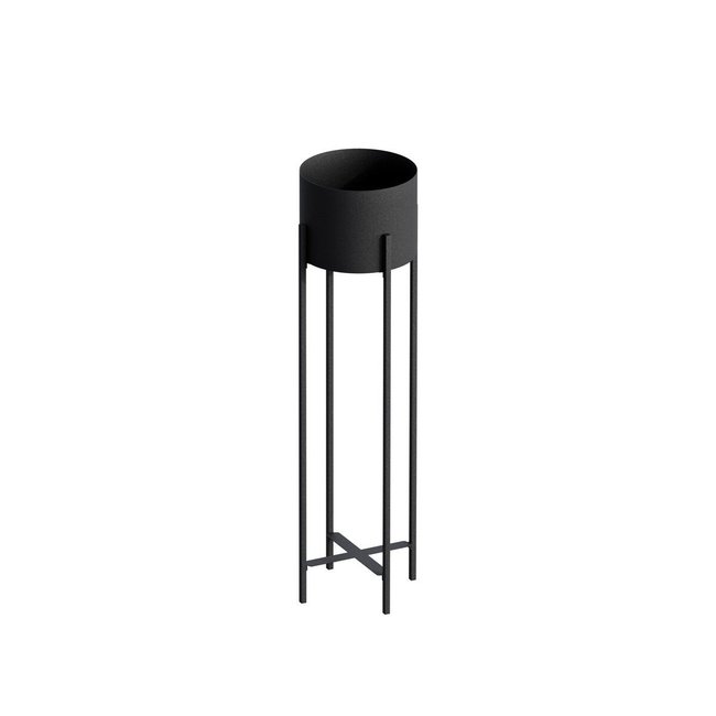 Cache pot cylindrique sur pieds en métal noir Couleur noir <span itemprop=