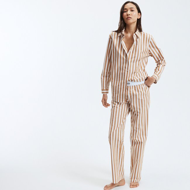Pyjama en popeline rayée rayé caramel <span itemprop=