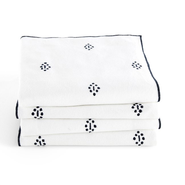 Set of 4 Maliau Embroidered 100% Cotton Napkins, ecru/blue, LA REDOUTE INTERIEURS