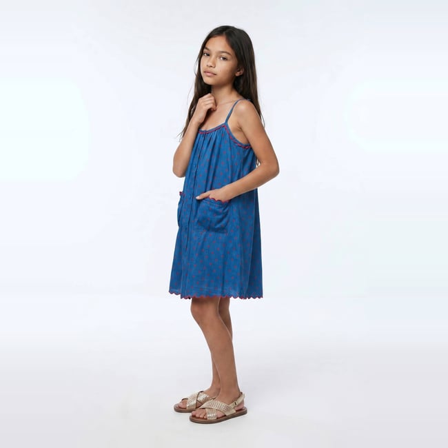Robe à bretelles à pois porcelaine <span itemprop=