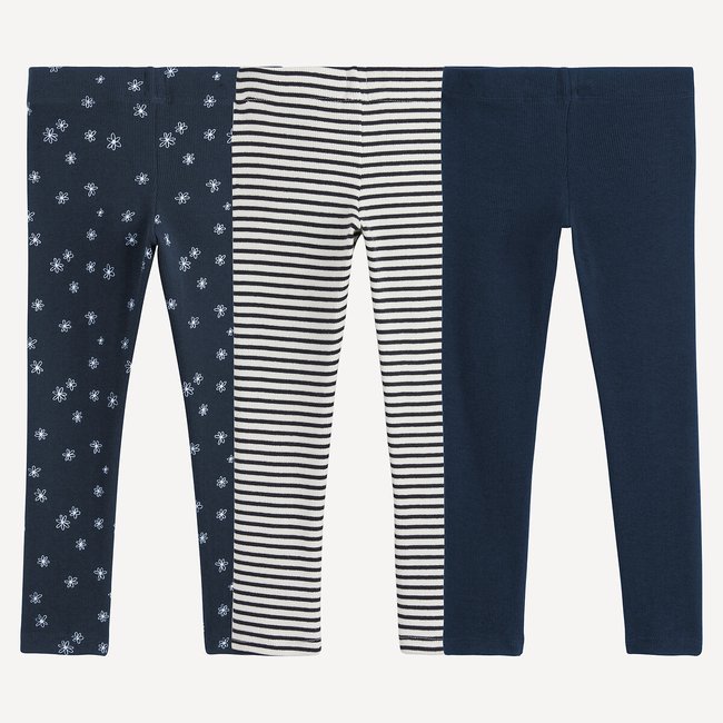Pack of 3 Leggings in Jersey, navy blue + striped + printed, LA REDOUTE COLLECTIONS