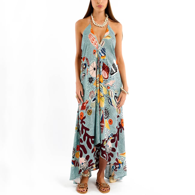 Robe légère dos nu à motifs VOILA CORAL bleu <span itemprop=