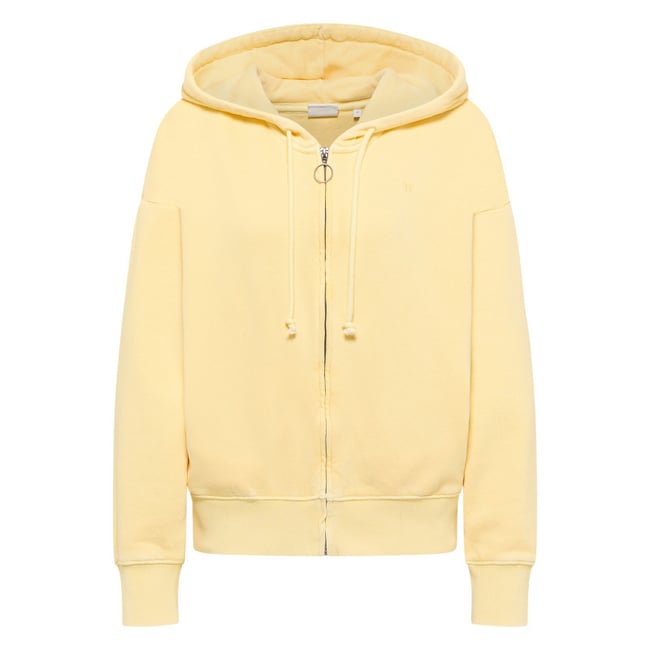 Sweat zippé en coton jaune uni avec une coupe ample et un col à capuche jaune <span itemprop=