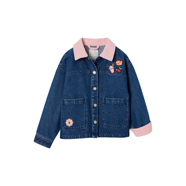 Veste denim col velours bleu moyen <span itemprop=
