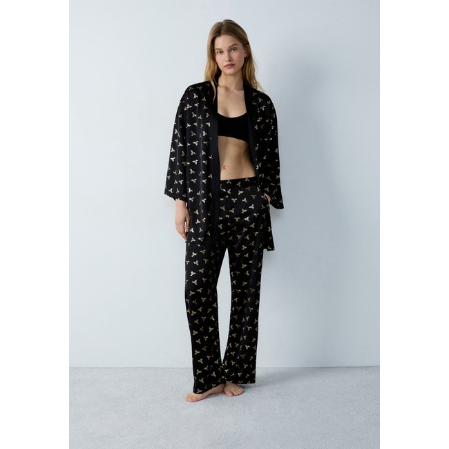 Pantalon de pyjama satiné à motifs TIGE noir <span itemprop=