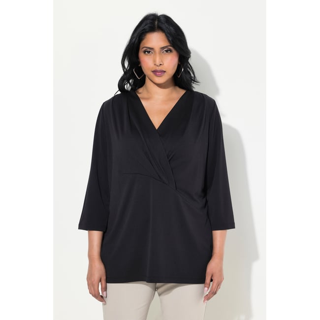T-shirt esprit cache-cœur, modal mélangé ébène <span itemprop=