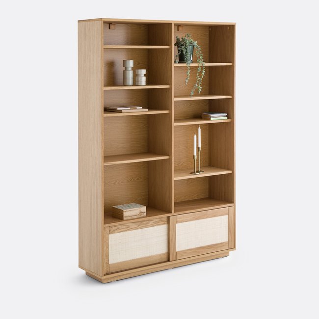 Module bibliothèque plaqué chêne/cannage, Palano Couleur chêne <span itemprop=