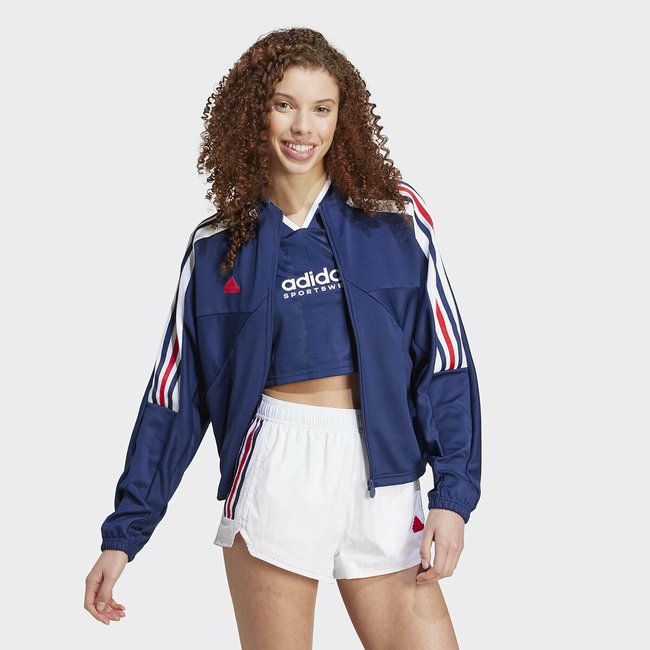 Veste de survêtement zippée TIRO CUT 3 bandes bleu <span itemprop=