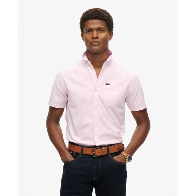 Chemise Oxford à manches courtes Premium University rose urbain <span itemprop=