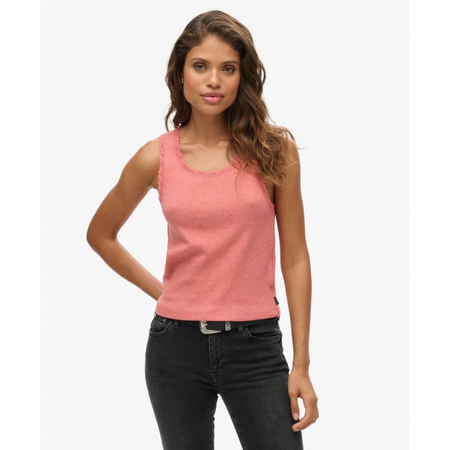 Débardeur à liseré en dentelle Athletic Essentials pêche corail <span itemprop=