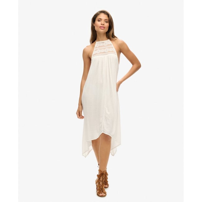 Robe mi-longue dos nu Ibiza blanc cassé <span itemprop=