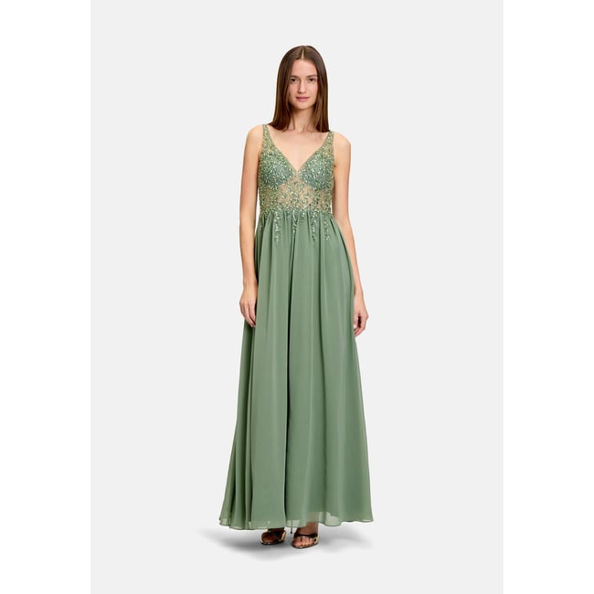 Robe de soirée à broderies light aventurine <span itemprop=