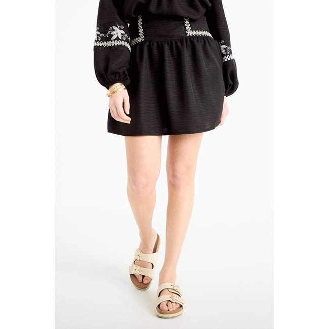 Jupe courte évasée taille haute noir <span itemprop=