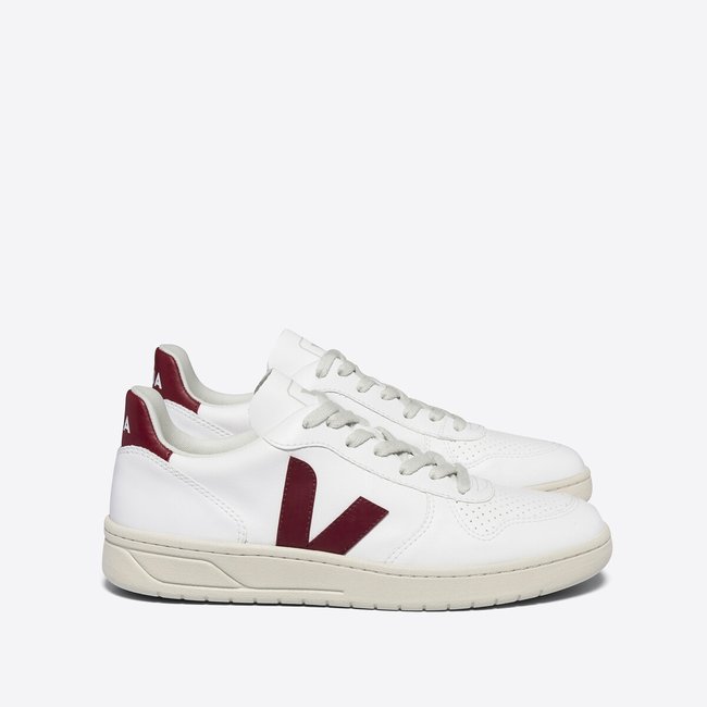 Кеды из кожи V-10 белый/ красный VEJA
