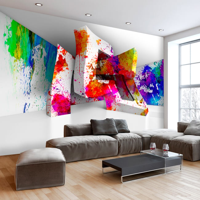 Papier peint intissé panoramique 3D et Perspective Three-dimensional Shapes Couleur blanc <span itemprop=