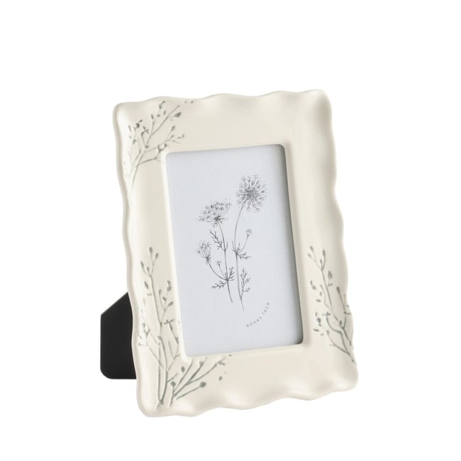 Cadre photo en céramique texturée à fleurs Couleur blanc <span itemprop=