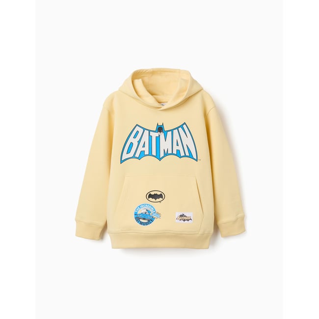 Sweat en coton peigné à capuche avec imprimé Batman jaune <span itemprop=