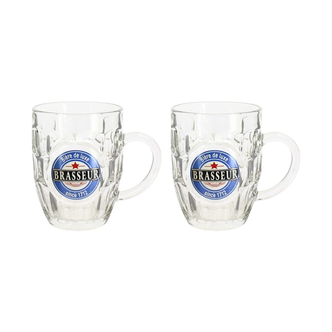Lot de 2 chopes à bière en verre 54cl, BRASSEUR Couleur transparent <span itemprop=