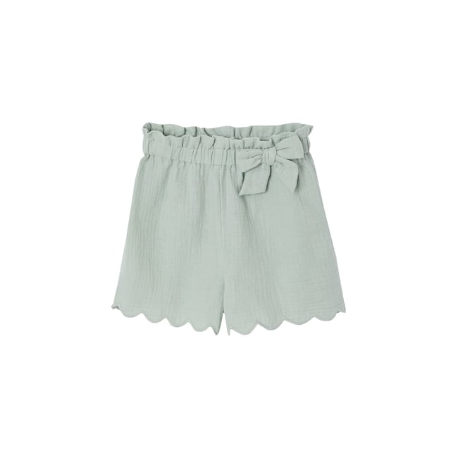 Short volanté en gaze de coton vert sauge <span itemprop=