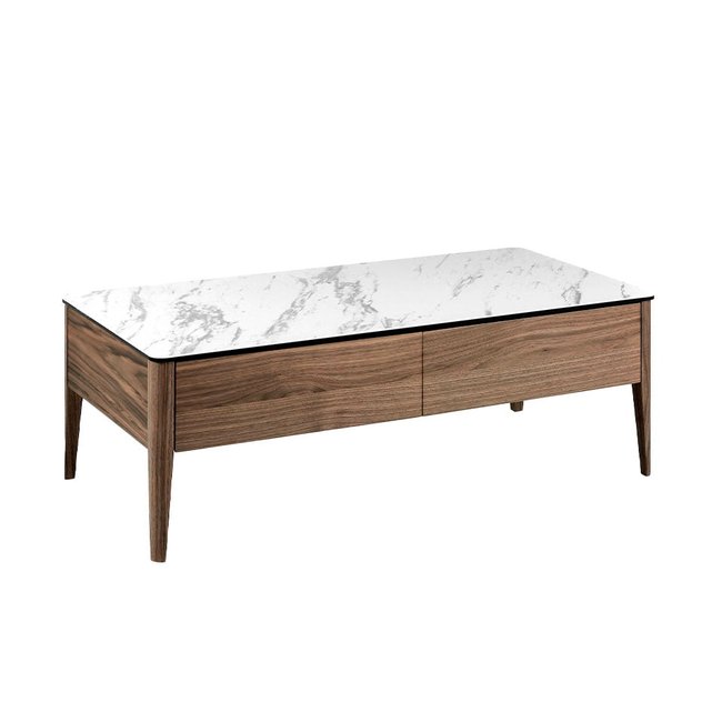 Table basse en porcelaine et bois Couleur noyer | blanc <span itemprop=