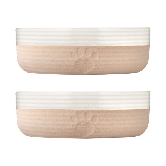 Set of 2 Heart Paw Pet Bowls 18cm, multi-coloured, MASON CASH