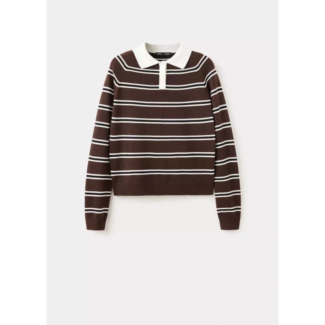 Pull-over rayures col polo chocolat <span itemprop=