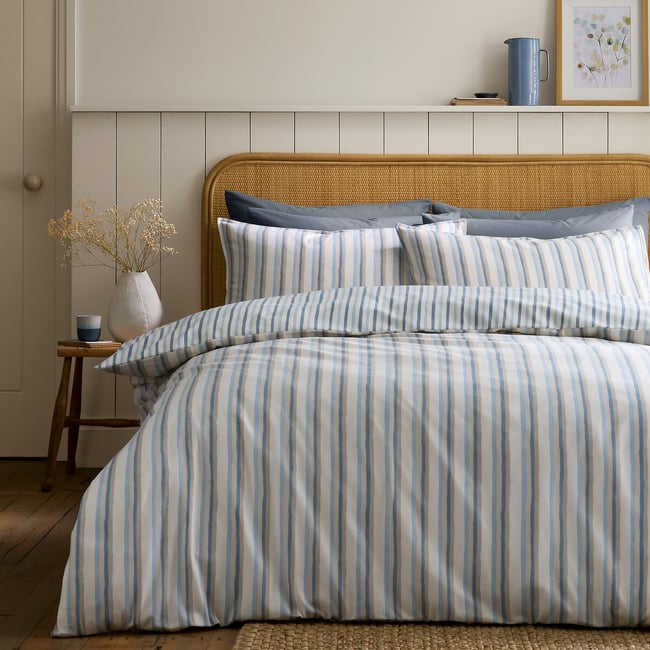 Brushed Somerset Stripe Cotton Reversible Duvet Cover Set, blue, EMILY BOND
