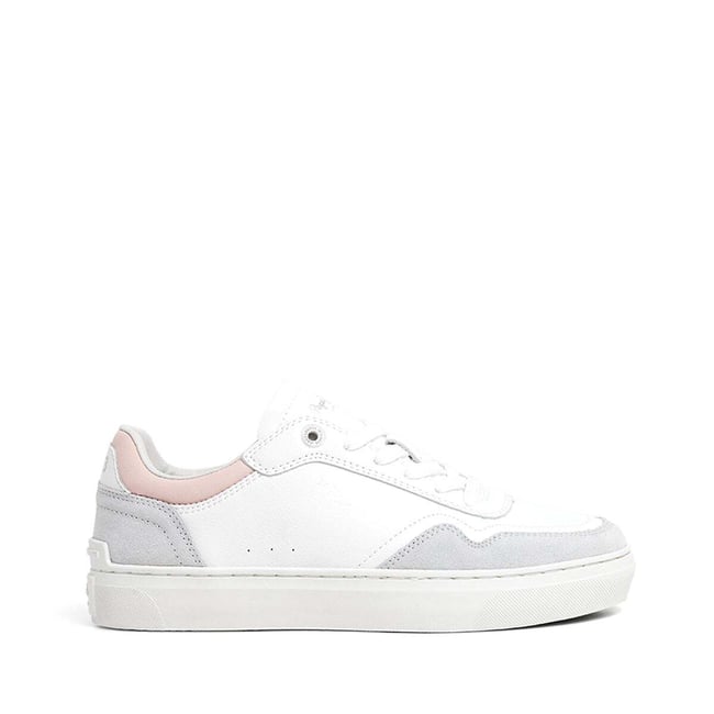 Sneakers En Cuir Avec Détails En Daim blanc <span itemprop=
