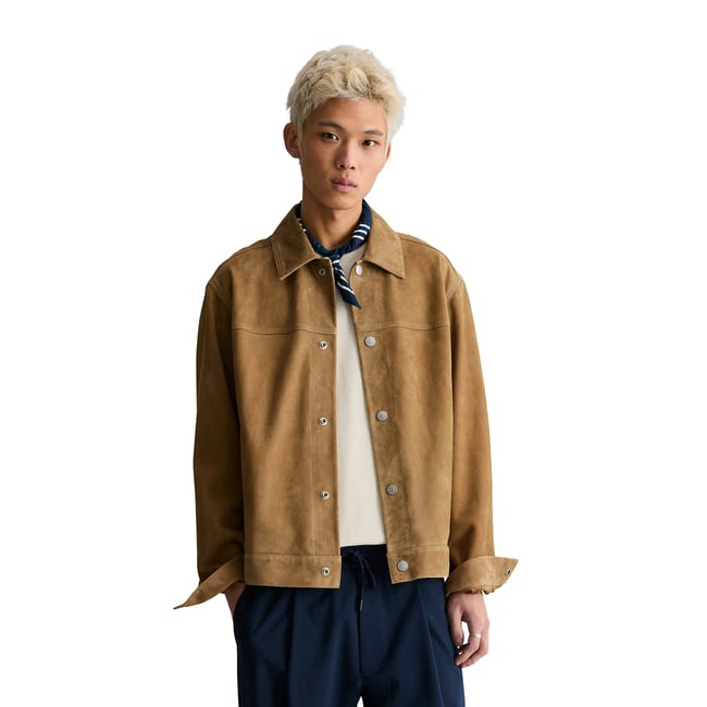 Veste en cuir régulière en cuir velours doux gris <span itemprop=