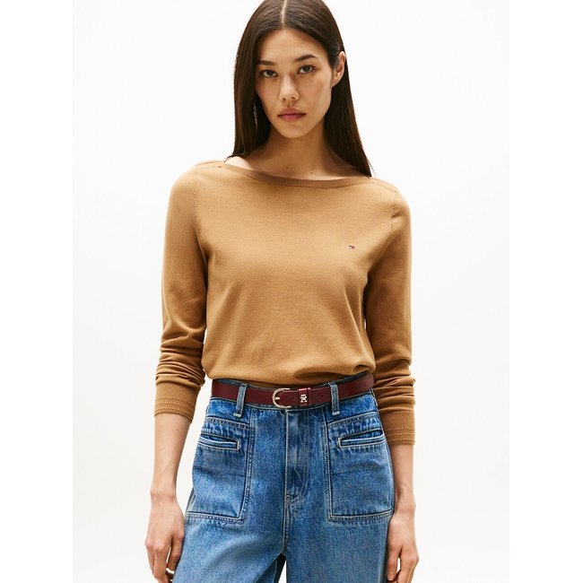 Pull scollo a barca, maniche lunghe cammello TOMMY HILFIGER