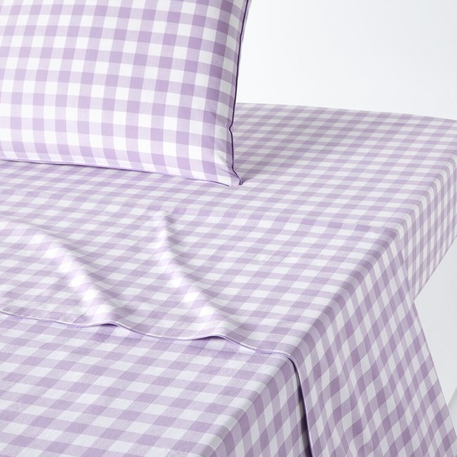 Veldi purple gingham check 100 cotton flat sheet, purple gingham check