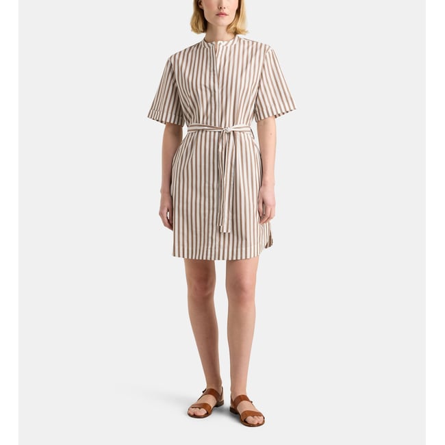 Robe tunique rayée lilou pop en popeline de coton bio écru et marron <span itemprop=