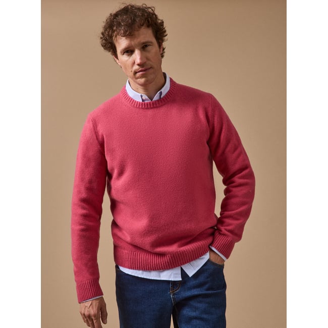 Pull col rond  mélange laine rose <span itemprop=
