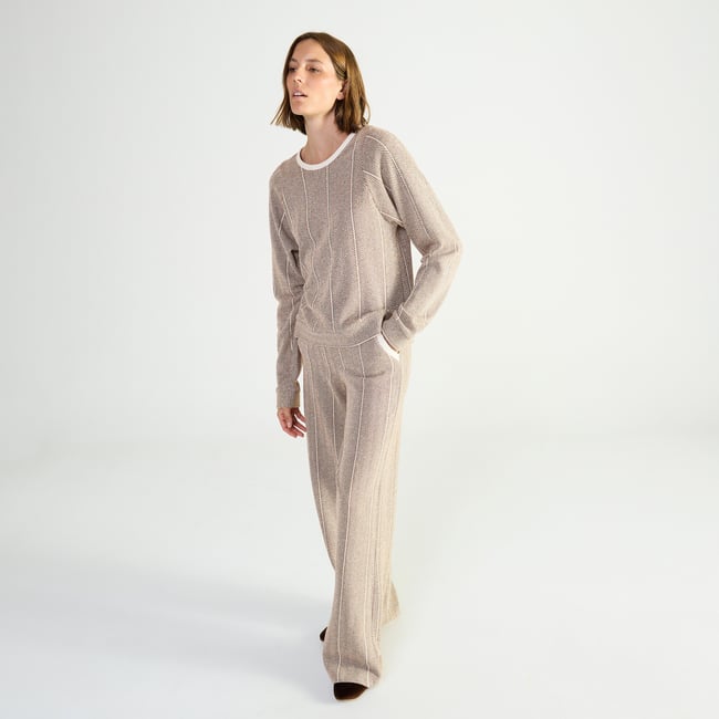 Sweat col rond en coton EXQUISE ecru <span itemprop=