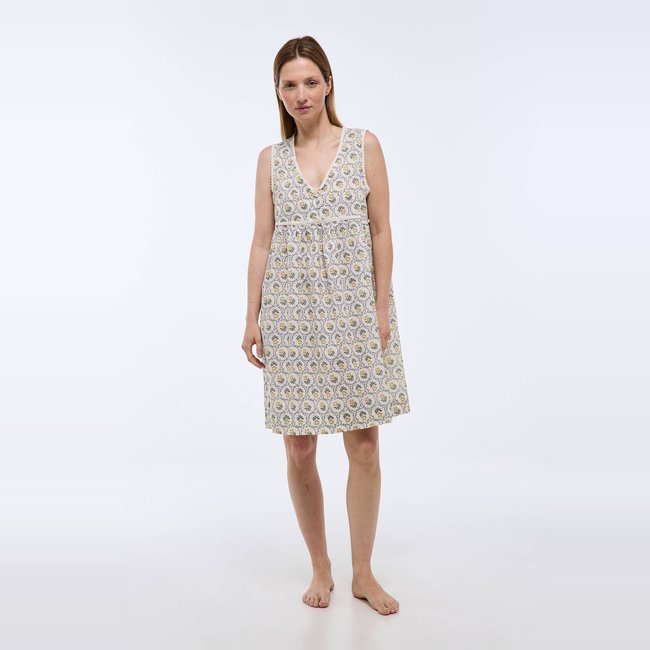 Chemise de nuit imprimée en coton bio GOTS butter cream <span itemprop=