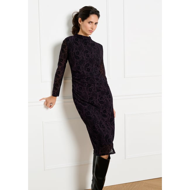 Robe en résille motif cachemire purple <span itemprop=