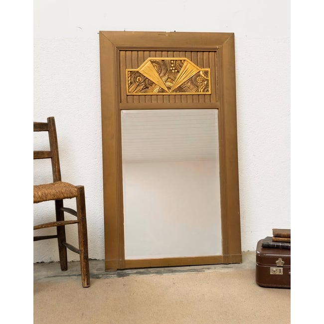 Grand miroir Art Déco en bois Georges N°1316 - Bon état Couleur marron <span itemprop=