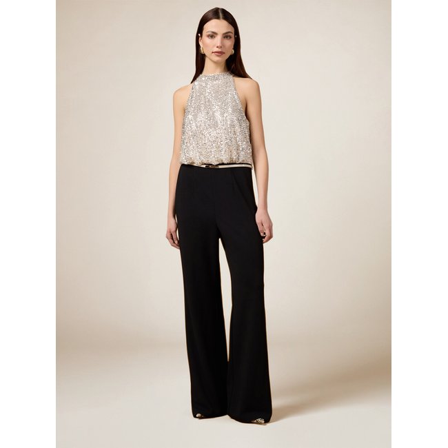 Combinaison longue bimatière noir <span itemprop=