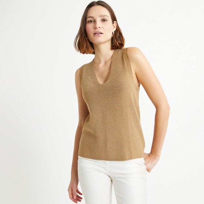 Sleeveless V-Neck Top sparkly beige ANNE WEYBURN