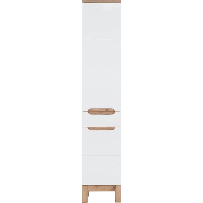 Colonne de salle de bain JAKKARTA Couleur blanc brillant et bois clair <span itemprop=