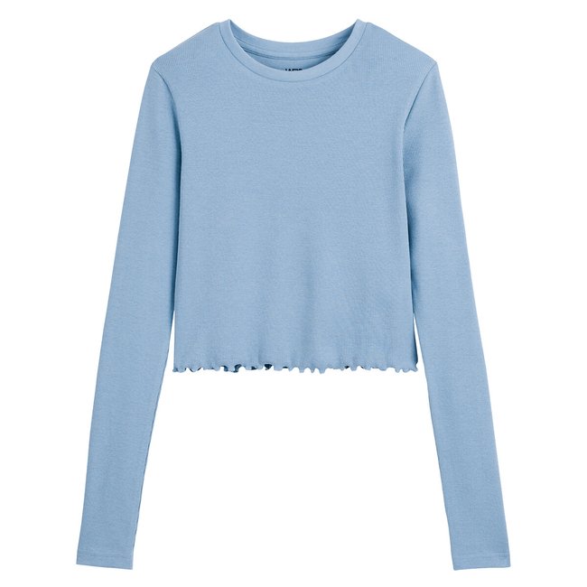 Geripptes Shirt, lange Ärmel blau <span itemprop=
