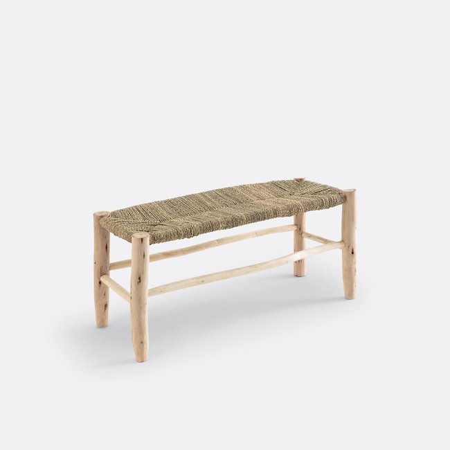 Banc GHADA, en bois de saule brut et doum tressé Couleur naturel <span itemprop=