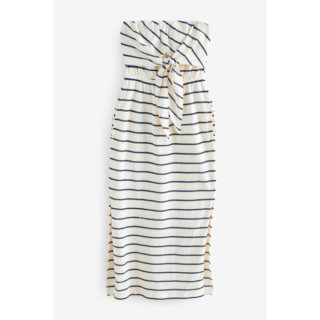 Robe bandeau mi-longue en jersey bleu marine <span itemprop=
