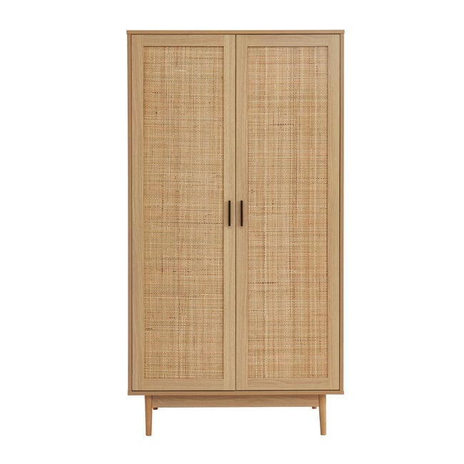 Armoire cannage rotin 2 portes  AMANA Couleur chêne clair <span itemprop=