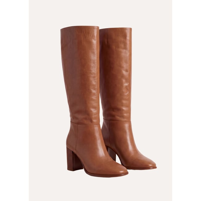 Bottes à talons en cuir cognac <span itemprop=