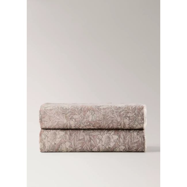Couverture coton lin imprimée rose <span itemprop=