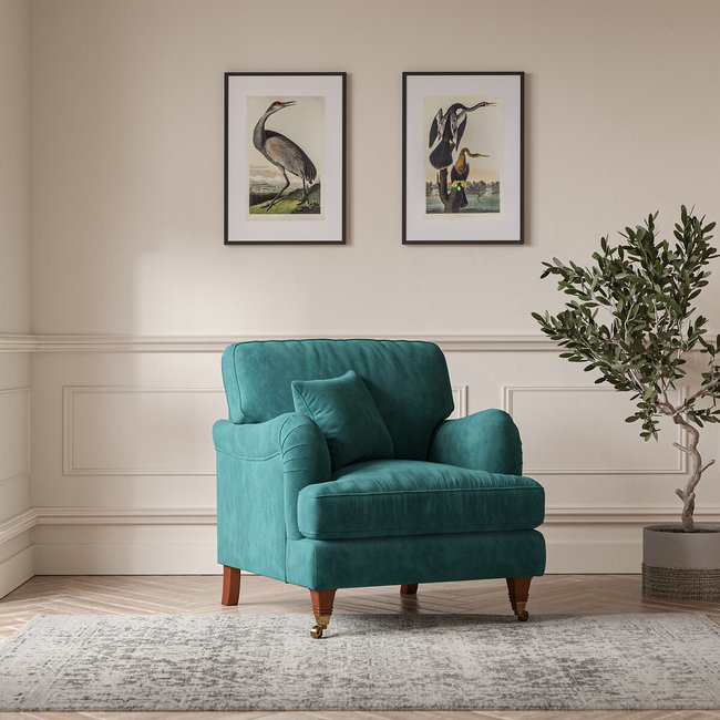 Emeline Soft Brushed Armchair with Antique Castor Legs - ÉDITÉ