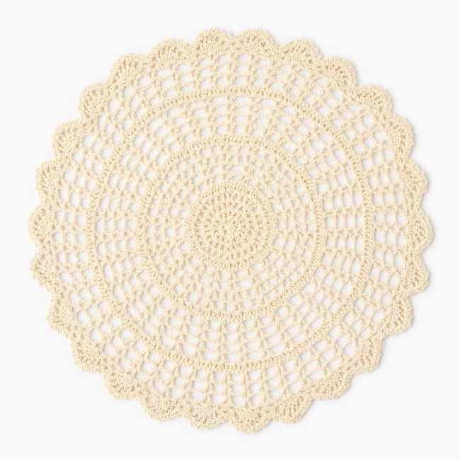 Set de table rond en crochet, D38cm off white <span itemprop=